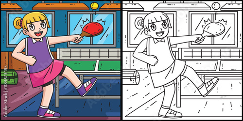 Female Table Tennis Player Practicing Illustration