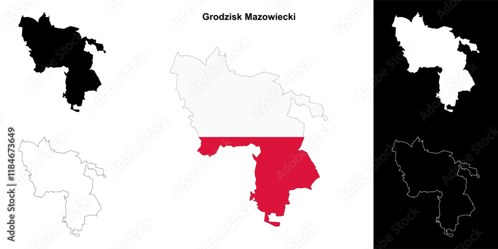Fototapeta premium Grodzisk Mazowiecki county outline map set