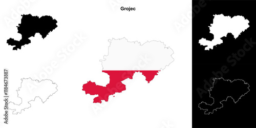 Grojec county outline map set