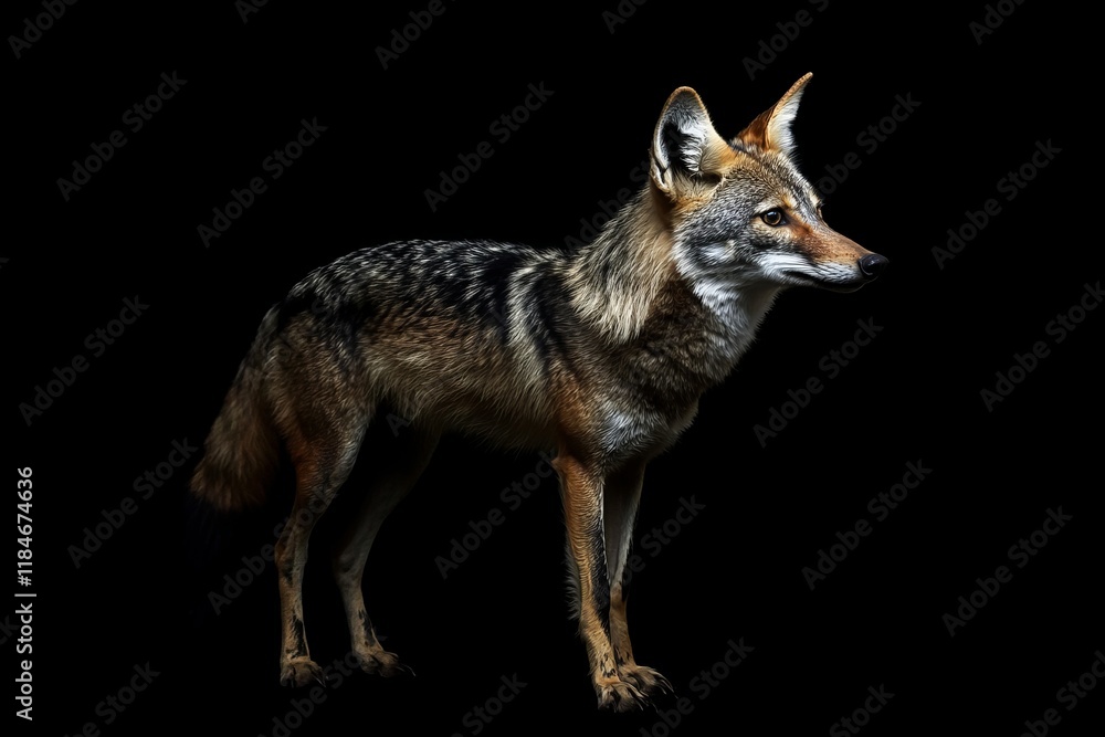 Fototapeta premium Black backed Jackal vector illustration isolated on white background. Night hunter animal. Smart predator.