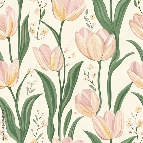 Wallpaper Mural Spring seamless pattern of elegant tulips floral design nature soft color palette close-up artistic concept for home decor Torontodigital.ca