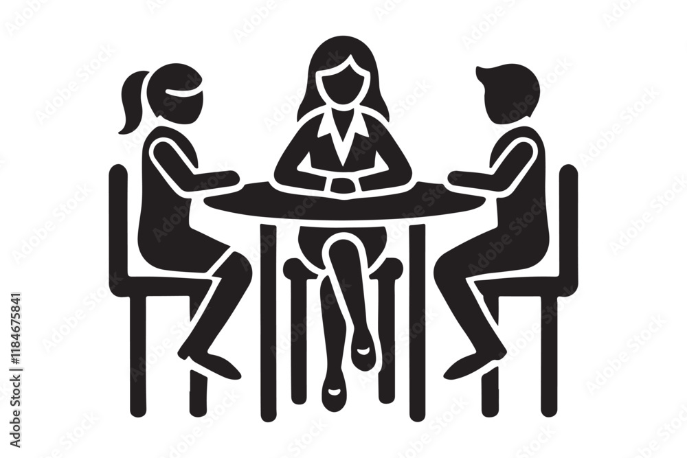 Business Meeting Silhouette Illustration of People at a Table Business Meeting Silhouette Illustration of People at a Table