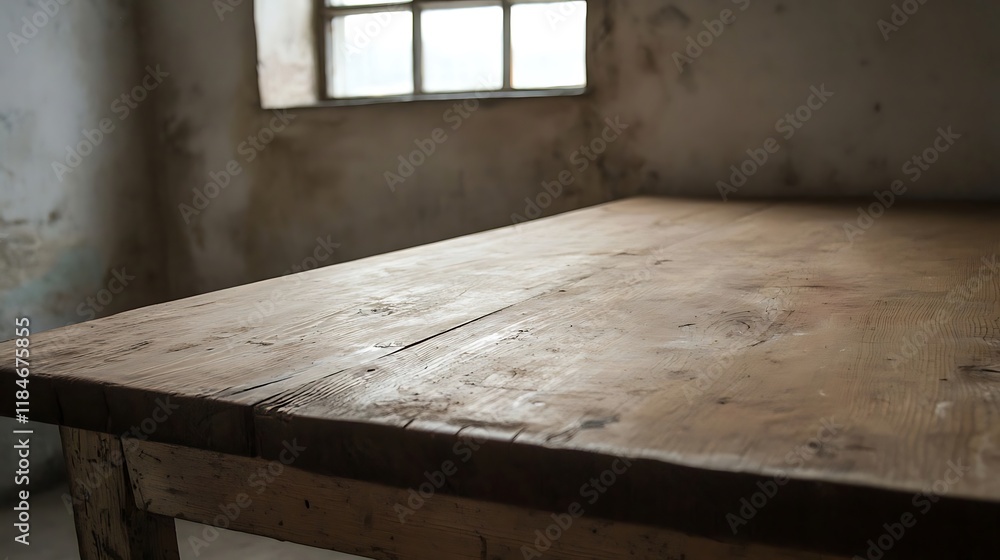 Rustic Wooden Table: Awe-Inspiring Aged Wood Grain in Industrial Setting Rustic Wooden Table: Awe-Inspiring Aged Wood Grain in Industrial Setting