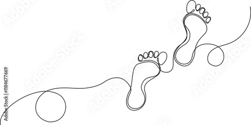 continuous single line drawing of footprints, line art vector illustration