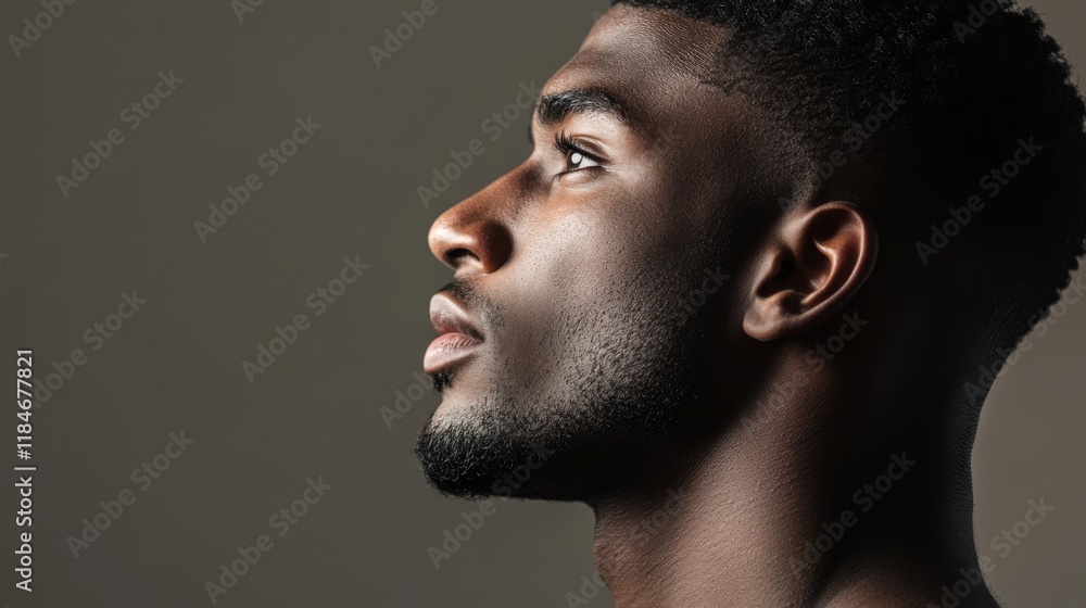 Close-up Profile Portrait of a Man, Captivating Expression Close-up Profile Portrait of a Man, Captivating Expression