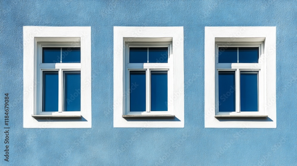 Three Simple Windows on a Light Blue Wall Three Simple Windows on a Light Blue Wall