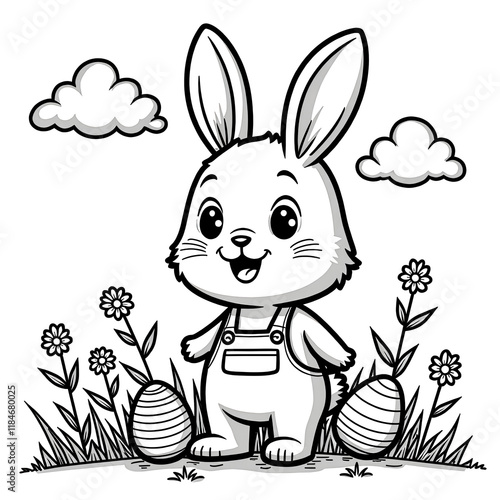  Happy Easter Bunny With Decorated Eggs Garden