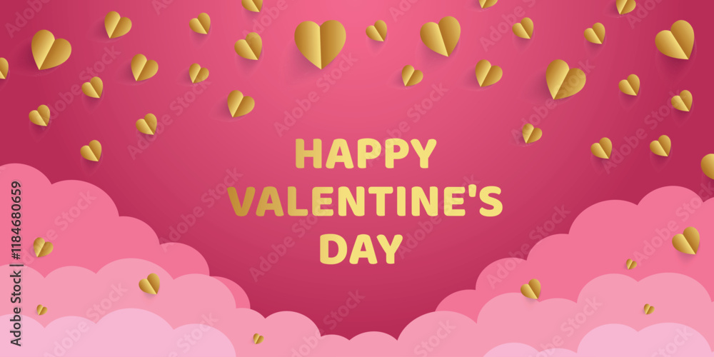 Naklejka premium Valentine's Day concept frame. Vector illustration. 3d pink and white paper hearts on a geometric background. Cute love sale banner or greeting card 