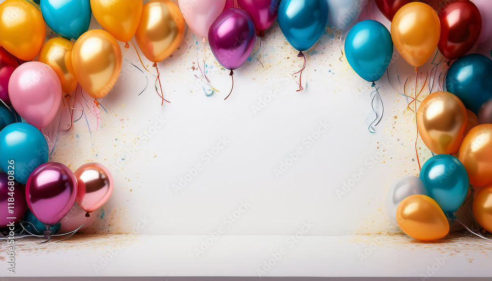 Obraz premium birthday card with colorful balloons and white space