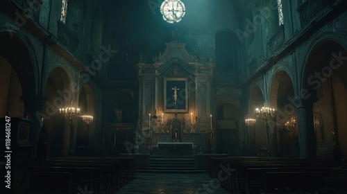 Wallpaper Mural Dark Church Interior With Altar And Crucifix Torontodigital.ca