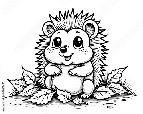  Cute Baby Hedgehog Sitting Among Autumn Leaves