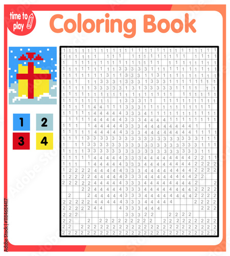 Coloring by numbers, educational game for children. Coloring book with numbered squares. Christmas. New Year.	