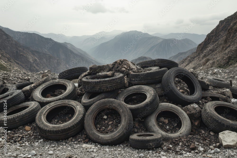 a pile of tires on a mountain top a pile of tires on a mountain top