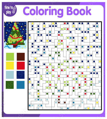 Coloring by numbers, educational game for children. Coloring book with numbered squares. Christmas. New Year.	