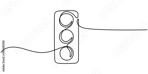 Light traffic one line continuous. Light traffic line art. Hand drawn vector art, Continuous one line drawing of traffic lights with poles to regulate vehicle travel at road intersections.