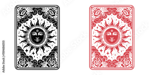 Tarot Card Design with Sun and Floral Motifs