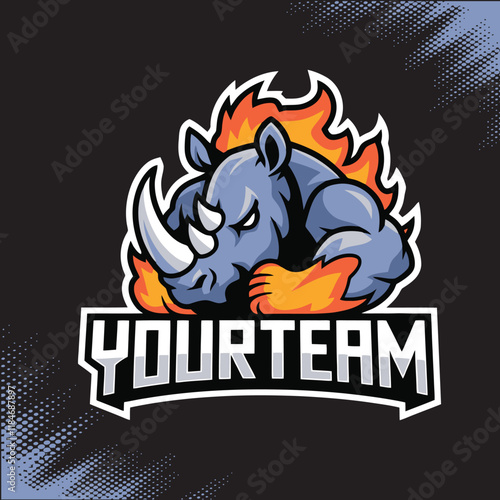 Rhino on Fire Mascot Team Esports Logo