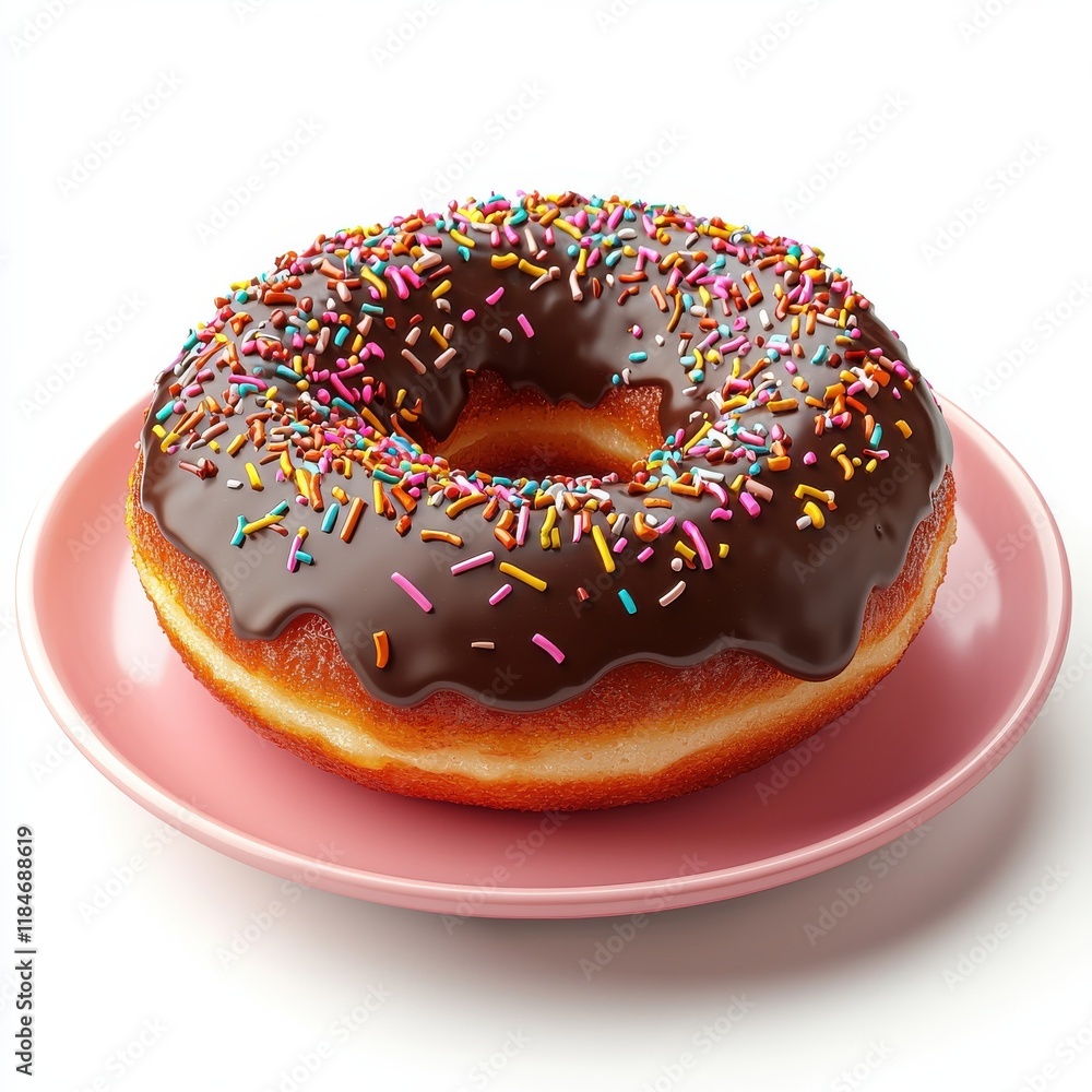 Delicious glazed chocolate donut with sprinkles pastel plate food bright kitchen close-up dessert indulgence Delicious glazed chocolate donut with sprinkles pastel plate food bright kitchen close-up dessert indulgence