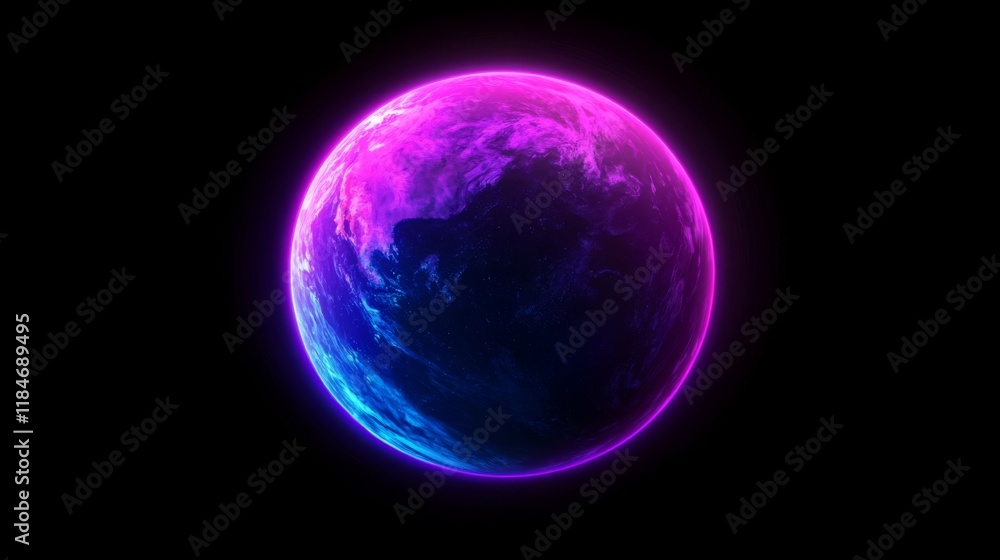 Fototapeta premium Vibrant Neon Earth in Space: Glowing Celestial Sphere