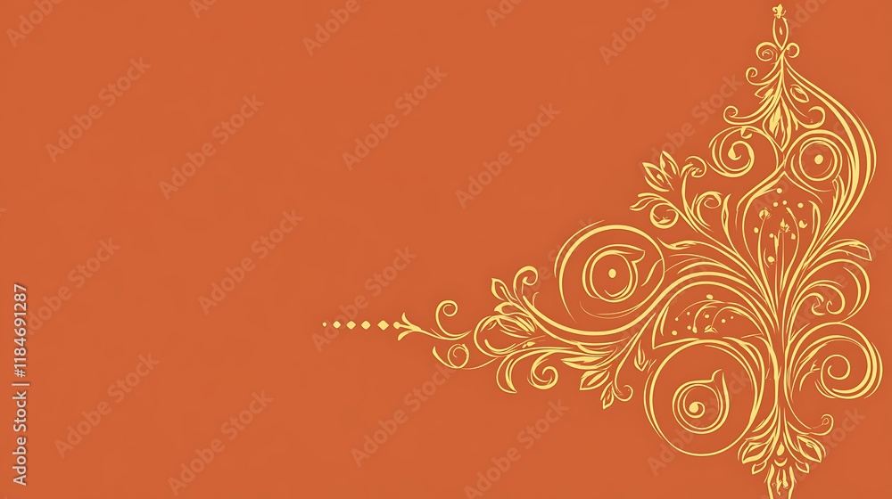 Elegant Gold Floral Design on Burnt Orange Background Elegant Gold Floral Design on Burnt Orange Background