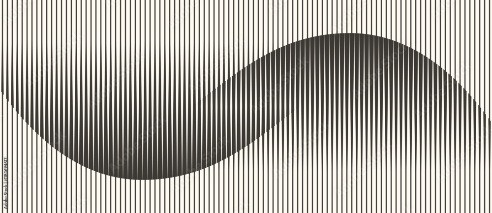 Abstract art geometric background with vertical lines. Optical illusion with waves and transition.