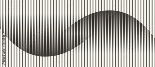 Abstract art geometric background with vertical lines. Optical illusion with waves and transition.