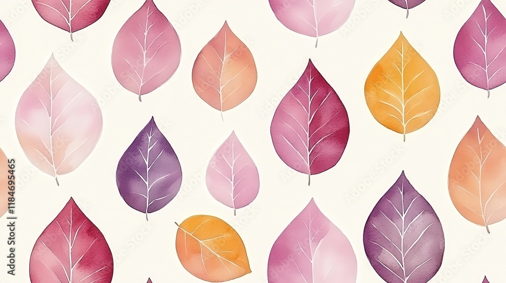 Obraz premium Watercolor autumn leaf pattern, pastel hues