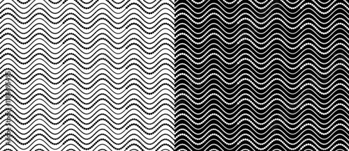 Abstract dotted halftone waves background. Black dots on a white background and white dots on the black side.