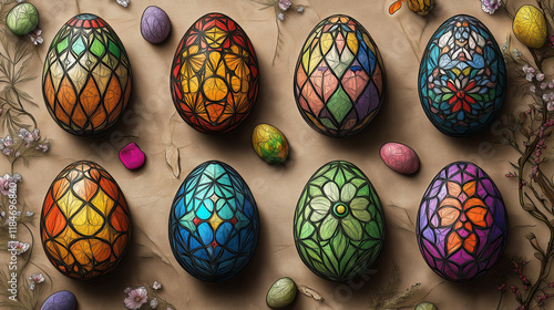 Gothic Stained Glass-Inspired Hand-Drawn Easter Eggs