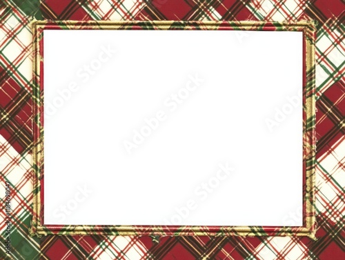 White frame with red green plaid background