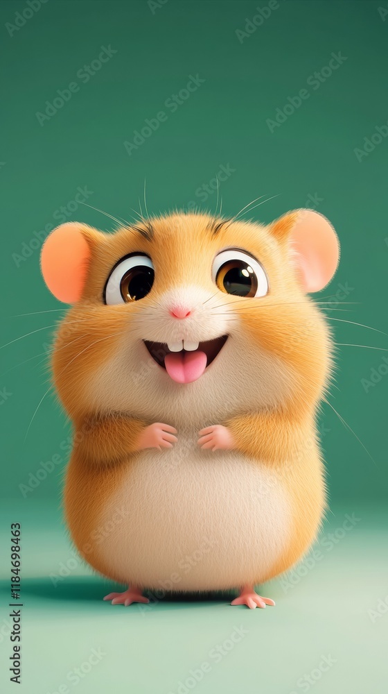 Cheerful hamster grinning, tongue playfully protruding, capturing whimsical childhood charm for playful design projects Cheerful hamster grinning, tongue playfully protruding, capturing whimsical childhood charm for playful design projects