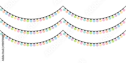 Multicolored hanging garlands with lamps vector flat seamless pattern