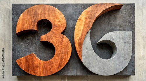 Number thirty-six made of wood and concrete representing modern design photo