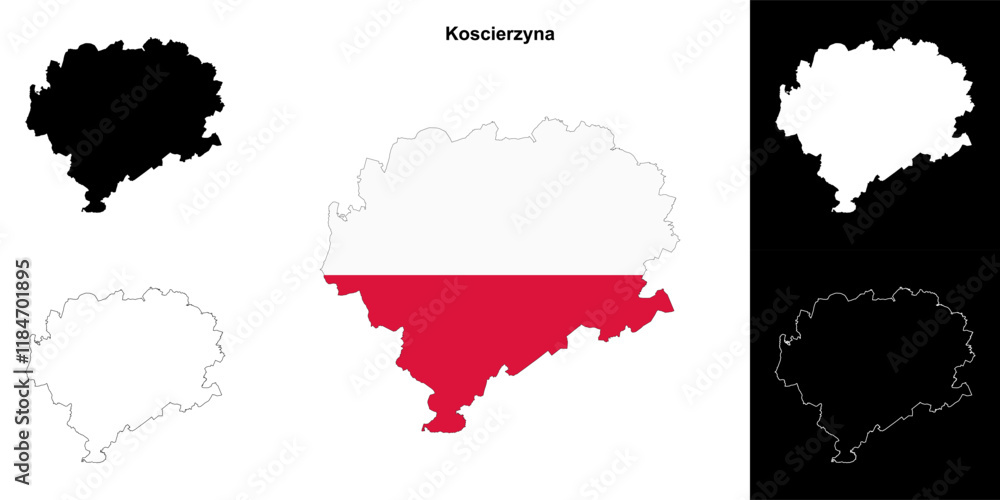 Obraz premium Koscierzyna county outline map set