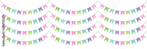 Flat hanging garlands with flags seamless pattern