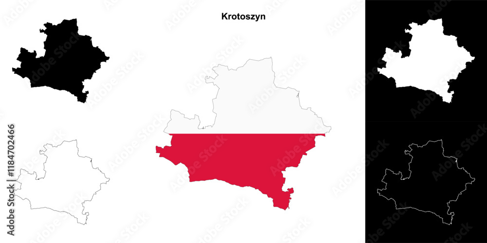 Fototapeta premium Krotoszyn county outline map set