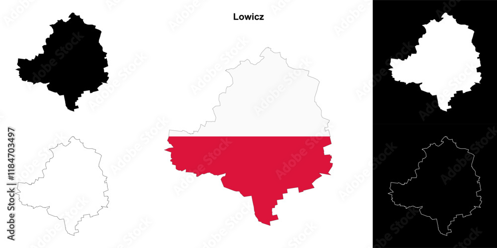 Fototapeta premium Lowicz county outline map set