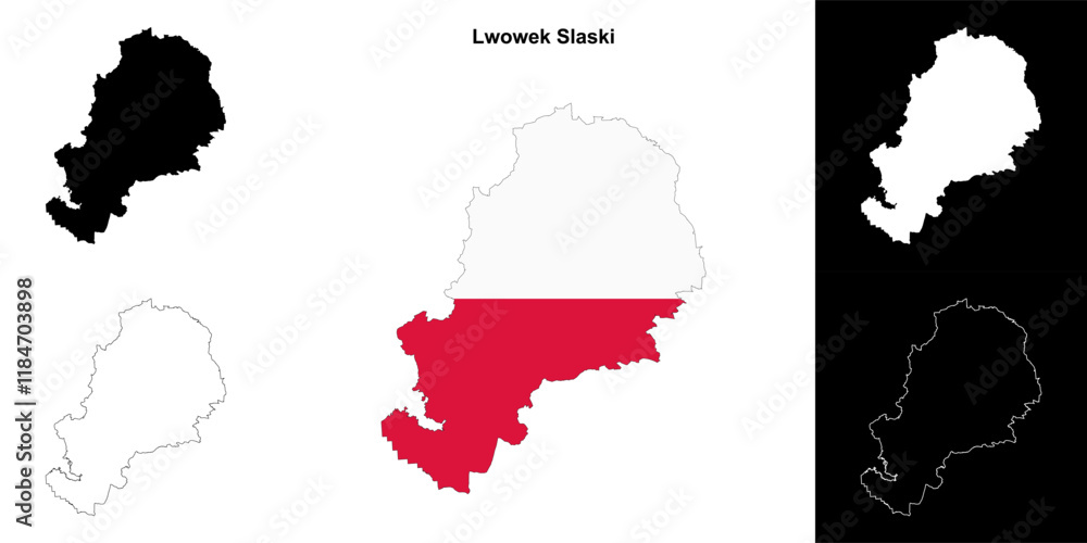 Fototapeta premium Lwowek Slaski county outline map set