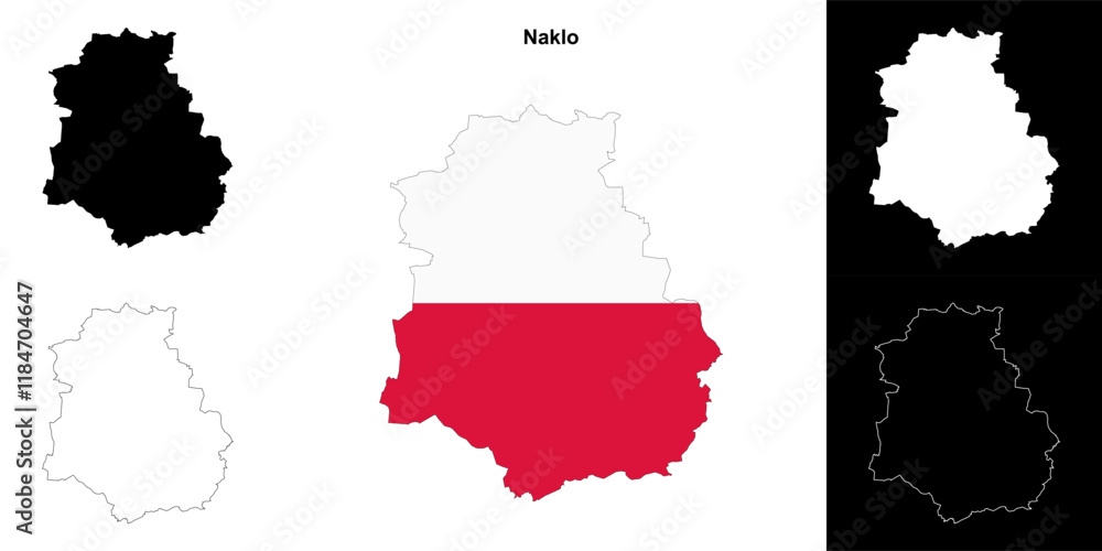 Fototapeta premium Naklo county outline map set