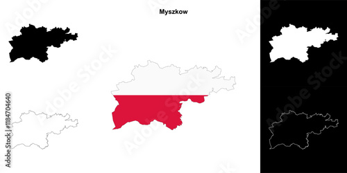 Myszkow county outline map set