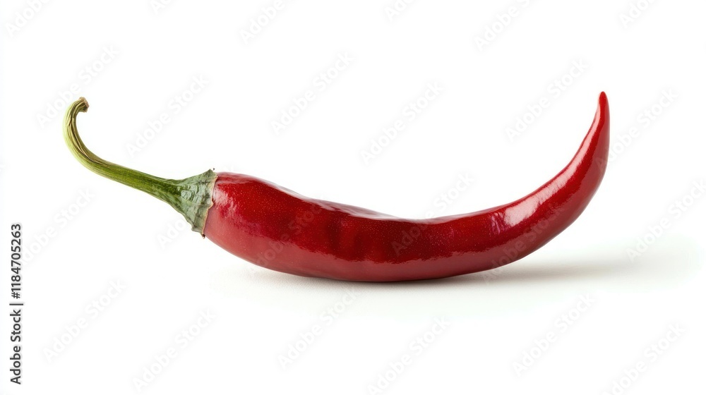 A single red chili pepper, showcasing its vibrant color and smooth texture. A single red chili pepper, showcasing its vibrant color and smooth texture.