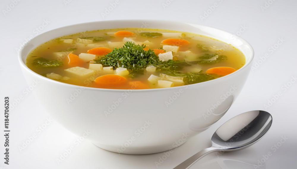 Vegetable soup isolated on a rustic kitchen counter Vegetable soup isolated on a rustic kitchen counter
