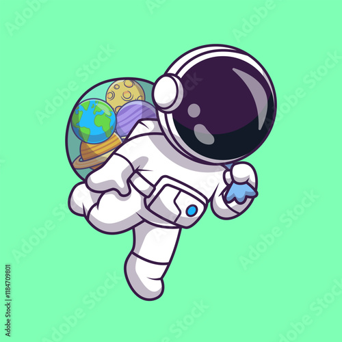 Cute Astronaut Bring Planet Space in Bag Cartoon Vector Icon 
Illustration. Science Technology Icon Concept Isolated 
Premium Vector. Flat Cartoon Style 