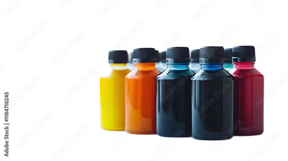 Colorful Bottles of Paint in Various Shades on a Bright Background Colorful Bottles of Paint in Various Shades on a Bright Background