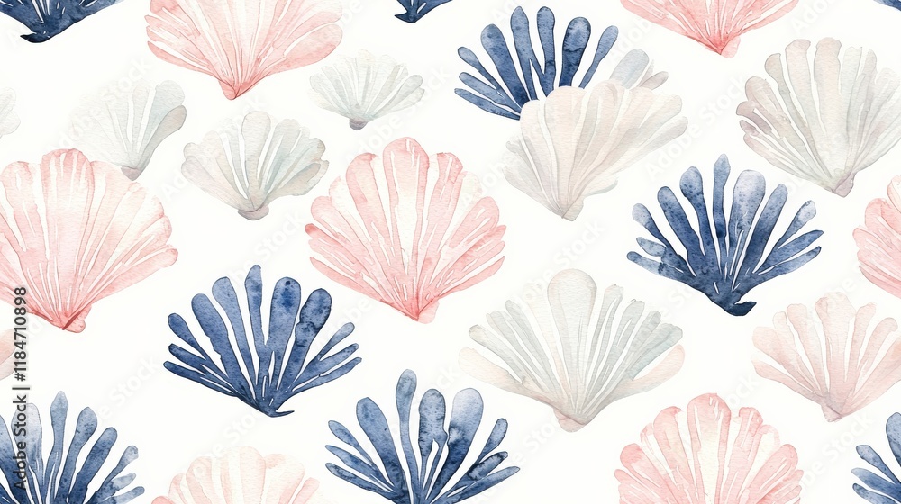 Watercolor Seashell and Coral Pattern