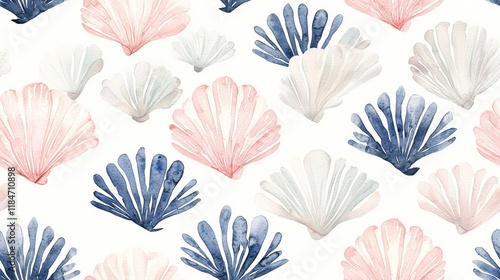Obraz na płótnie Watercolor Seashell and Coral Pattern w salonie