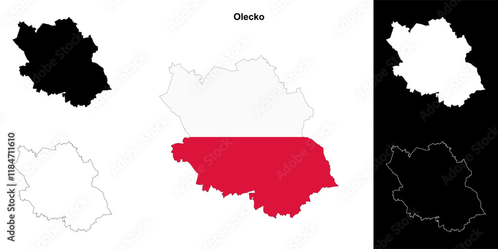 Obraz premium Olecko county outline map set