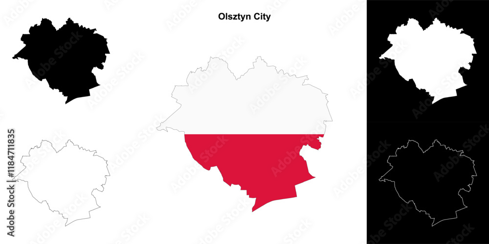 Fototapeta premium Olsztyn City county outline map set