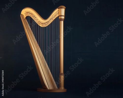 A Valentinethemed metallic harp, its strings glowing as they emit soft, romantic melodies photo