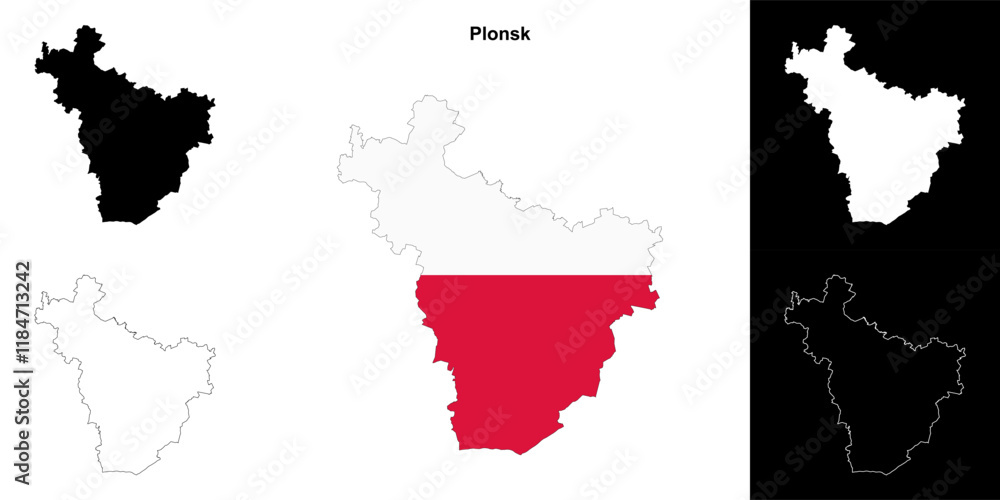 Fototapeta premium Plonsk county outline map set